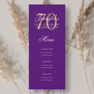 Invitación Elegante menú de Fiesta de Cumpleaños 70 Dorado Pú
