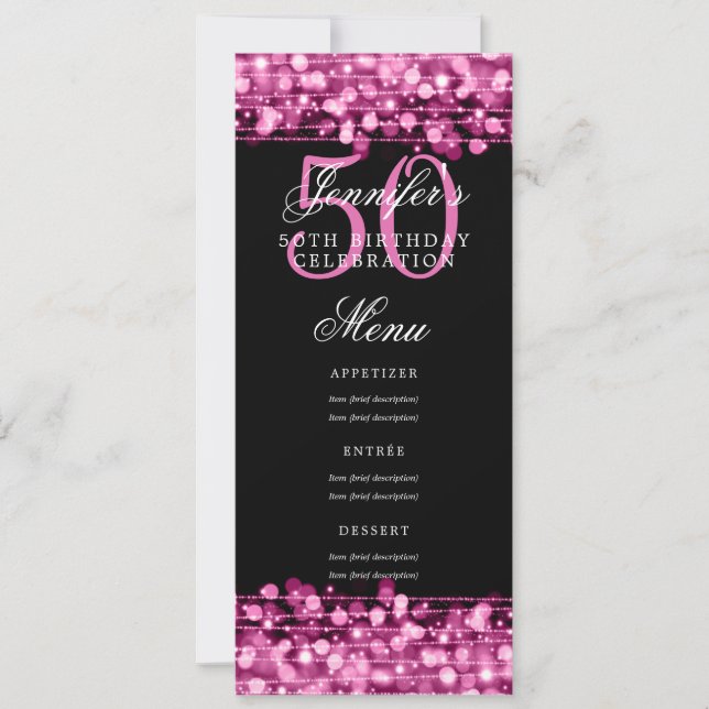 Invitación Elegante menú de fiestas de cumpleaños número 50 L (Anverso)