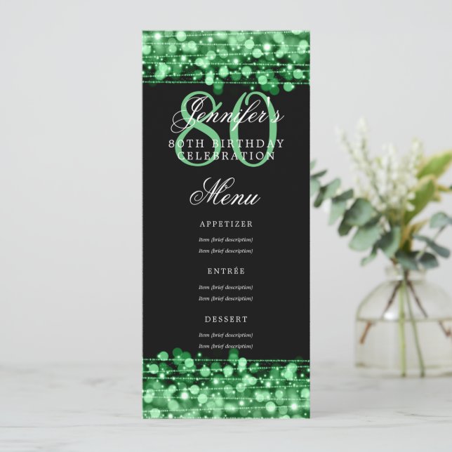 Invitación Elegante menú de fiestas de cumpleaños número 80 L (Anverso de pie)