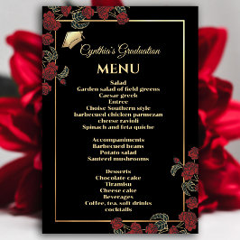Invitación Elegante menú de graduación rojo y oro