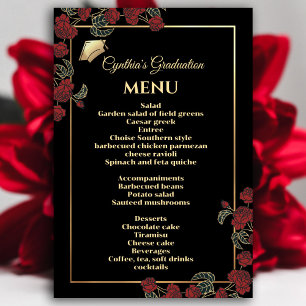 Invitación Elegante menú de graduación rojo y oro