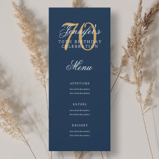 Invitación Elegante menú de la fiesta de cumpleaños 70 Dorado