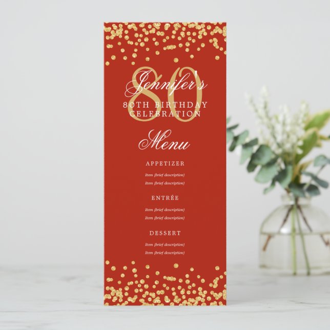 Invitación Elegante menú de la Fiesta de Cumpleaños 80 Dorado (Anverso de pie)