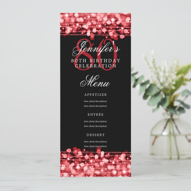 Invitación Elegante menú de la Fiesta de Cumpleaños 80 Luces  (Anverso de pie)