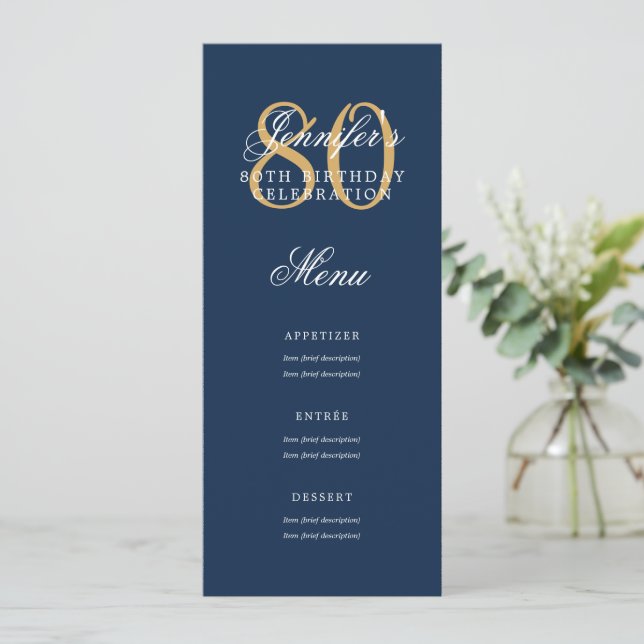 Invitación Elegante menú de la Fiesta de Cumpleaños 80 Marina (Anverso de pie)