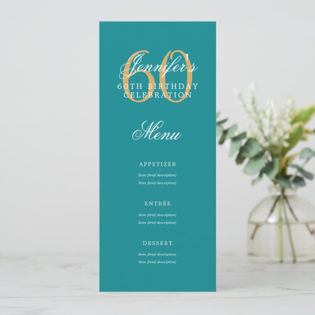 Invitación Elegante menú de la fiesta de cumpleaños número 60 (Anverso de pie)