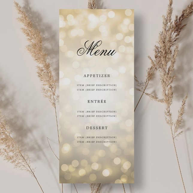 Invitación Elegante menú de la fiesta de cumpleaños número 70 (Elegant 70th Birthday Party Menu Gold Bokeh Invitation)