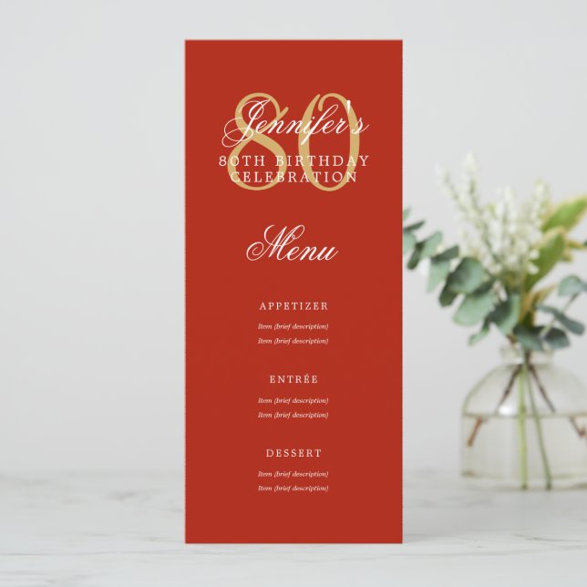 Invitación Elegante menú de la fiesta de cumpleaños número 80 (Anverso de pie)
