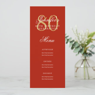 Invitación Elegante menú de la fiesta de cumpleaños número 80
