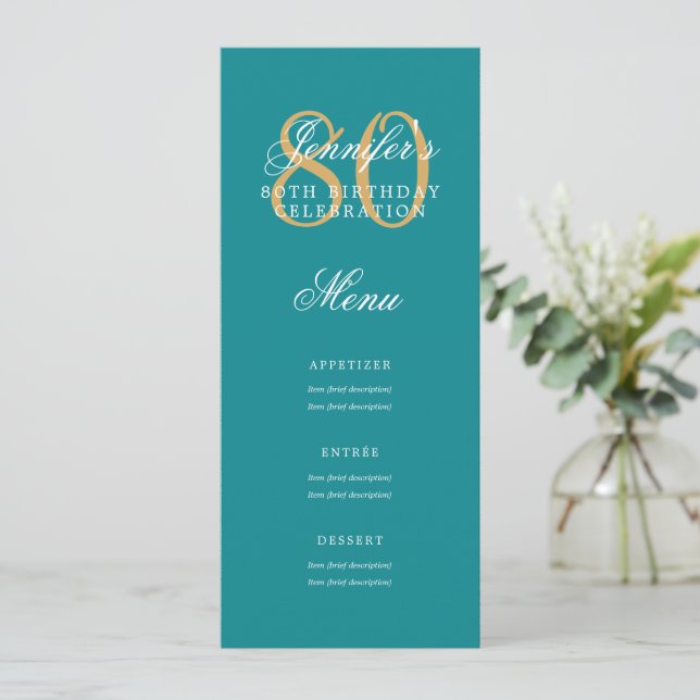 Invitación Elegante menú de la fiesta de cumpleaños número 80 (Anverso de pie)