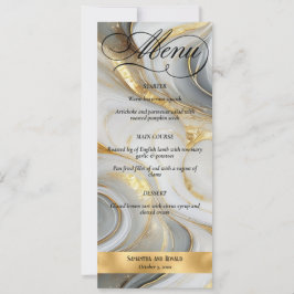 Invitación Elegante menú Faux Gold Gray White Marble Boda