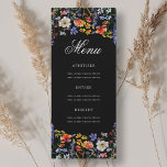 Invitación Elegante menú Floral 70th Birthday Black<br><div class="desc">Elegante diseño de "Menú de Fiesta de Cumpleaños" con flores silvestres acuáticas y texto personalizado.</div>
