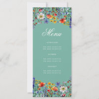 Elegante menú floral 70th Birthday Party Verde azu