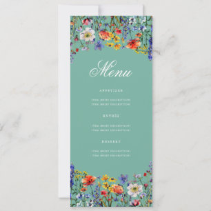 Invitación Elegante menú floral 70th Birthday Party Verde azu