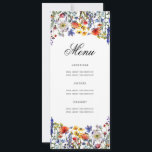 Invitación Elegante menú floral Boho 70th Birthday Party<br><div class="desc">Elegante diseño de "Menú de Fiesta de Cumpleaños" con flores silvestres acuáticas y texto personalizado.</div>