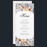 Invitación Elegante menú floral Boho 70th Birthday Party<br><div class="desc">Elegante diseño de "Menú de Fiesta de Cumpleaños" con flores silvestres acuáticas y texto personalizado.</div>