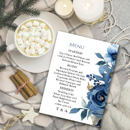 Invitación Elegante menú floral de invierno azul helado