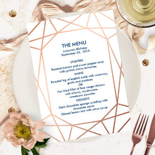 Invitación Elegante Menú Geométrico de Rosa Dorado y Azul Mar