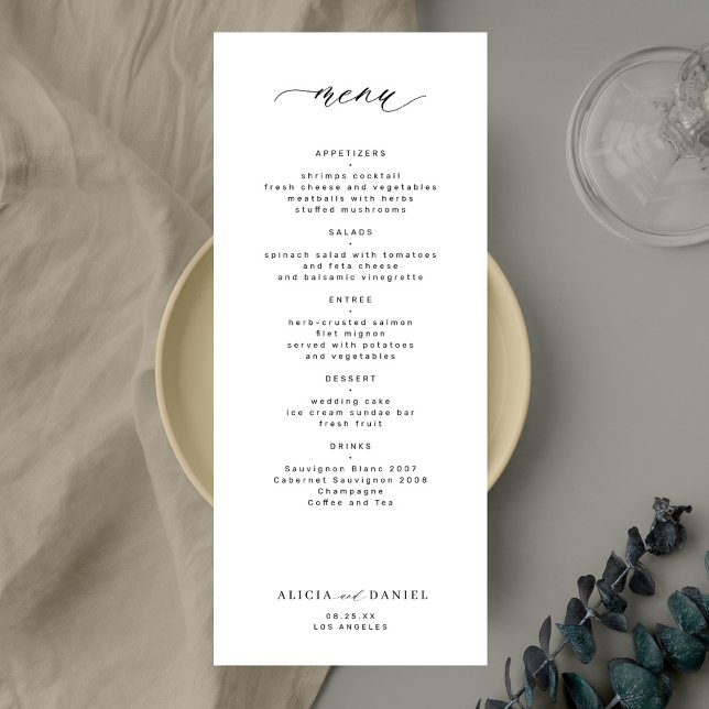 Invitación Elegante menú simple boda en blanco y negro (Subido por el creador)