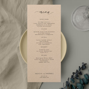 Invitación Elegante menú simple boda en blanco y negro