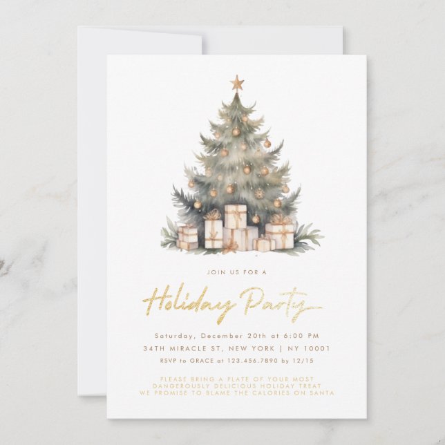 Invitación Elegante Merry Christmas Tree Gold Minimalista (Anverso)