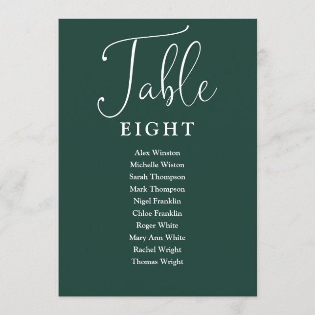 Invitación Elegante mesa de número de tabla de asientos verde (Anverso)