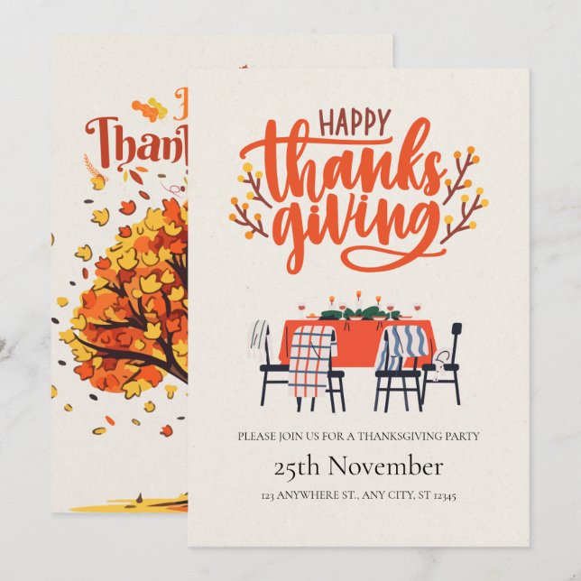 Invitación Elegante Mesa Moderna De Acción De Gracias (Anverso / Reverso)