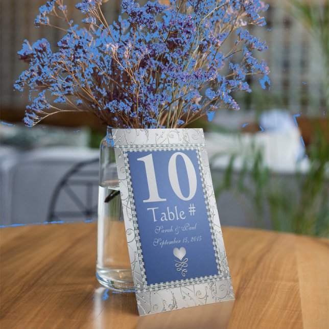 Invitación Elegante Mesa Número Azul Real y Plata (Subido por el creador)