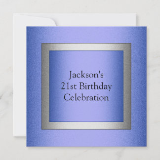 Invitación Elegante Metálico Azul y Plata 21 cumpleaños