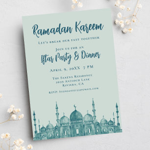 Invitación Elegante Mezquita Verde azulada Ramadan Iftar Fies