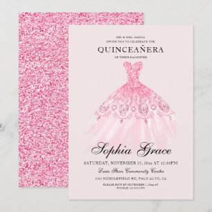 Invitación Elegante Mi Purpurina Rosa Quinceañera