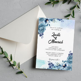 Invitación Elegante Miércoles Floral Azul Violeta Flores Acua
