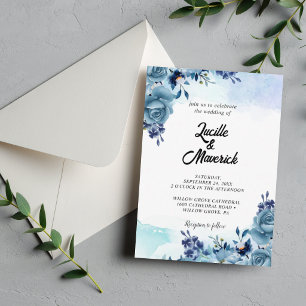 Invitación Elegante Miércoles Floral Azul Violeta Flores Acua