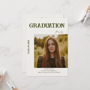 Invitación Elegante minimal crema y verde salvia Graduación