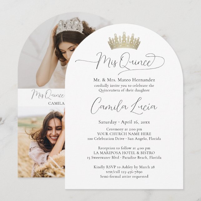 Invitación Elegante Minimal Quinceañera 3 Foto Mis Quince (Anverso / Reverso)