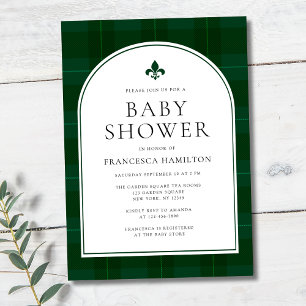 Invitación Elegante Minimal Tartan Green Boy Baby Shower