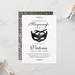 Invitación Elegante Minimalis Silver Masquerade Fiesta Cumple