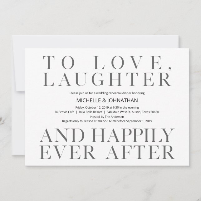 Invitación Elegante minimalismo Boda ensayar cena (Anverso)