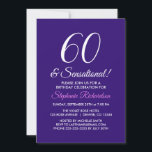 Invitación Elegante Minimalista 60 y Fiesta Sensacional Púrpu<br><div class="desc">Elegante Minimalista 60 y Sensacional Fiesta Púrpura Personalizan esta elegante invitación de fiesta de cumpleaños púrpura con el nombre de la persona que celebra un día muy especial en su vida. Un cumpleaños número 60 es un hito especial para celebrar. Marque la ocasión creando un fiesta y enviando invitaciones a...</div>