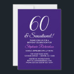 Invitación Elegante Minimalista 60 y Fiesta Sensacional Púrpu<br><div class="desc">Elegante Minimalista 60 y Sensacional Fiesta Púrpura Personalizan esta elegante invitación de fiesta de cumpleaños púrpura con el nombre de la persona que celebra un día muy especial en su vida. Un cumpleaños número 60 es un hito especial para celebrar. Marque la ocasión creando un fiesta y enviando invitaciones a...</div>