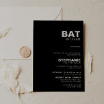 Invitación Elegante minimalista Bat negro formal Mitzvah<br><div class="desc">Esta minimalista y elegante invitación a imizvah de murciélago blanco negro es perfecta para una simple celebración religiosa. El diseño presenta una bonita fuente en un fondo negro para embellecer tu evento.</div>