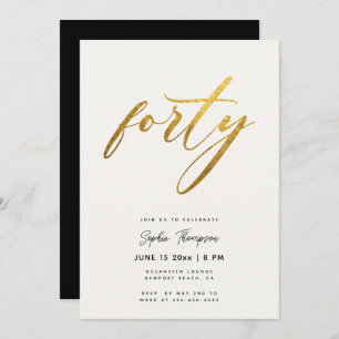 Invitación Elegante Minimalista blanco y dorado 40 cumpleaños