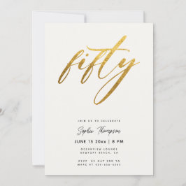 Invitación Elegante Minimalista blanco y dorado 50 cumpleaños