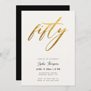 Invitación Elegante Minimalista blanco y dorado 50 cumpleaños