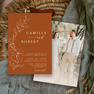 Invitación Elegante Minimalista Boda Caligrafía Terra Cotta