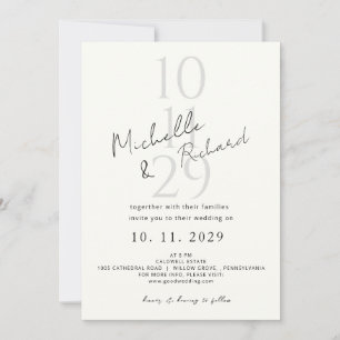 Invitación Elegante Minimalista Boda con Letra Negrita en Mar