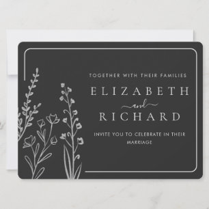 Invitación Elegante minimalista Boda de Flor Silvestre Plata 