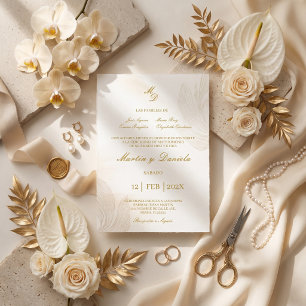 Invitación Elegante Minimalista Boda Española Floral de Oro