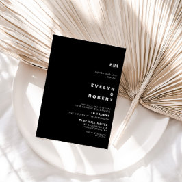 Invitación Elegante minimalista Boda formal inicial negro