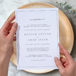 Invitación Elegante Minimalista Boda Islámica de Plata con Bo